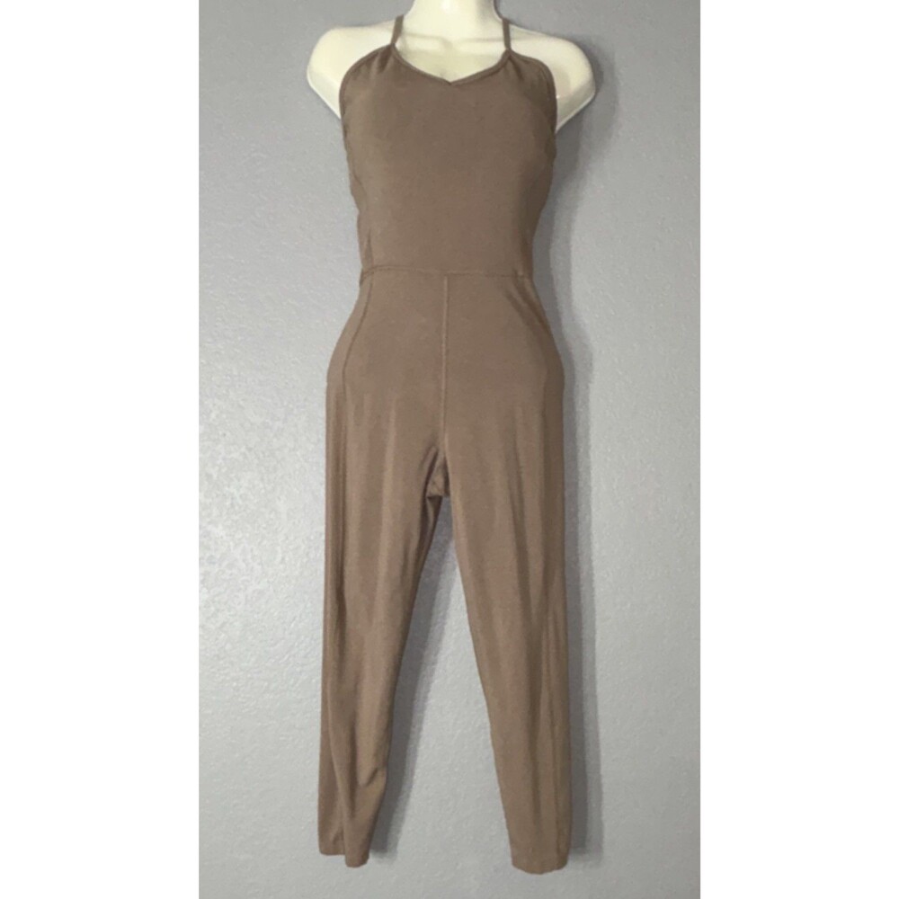 Old Navy Brown Sleeveless PowerChill Jumpsuit V-Neck Straps Women's M